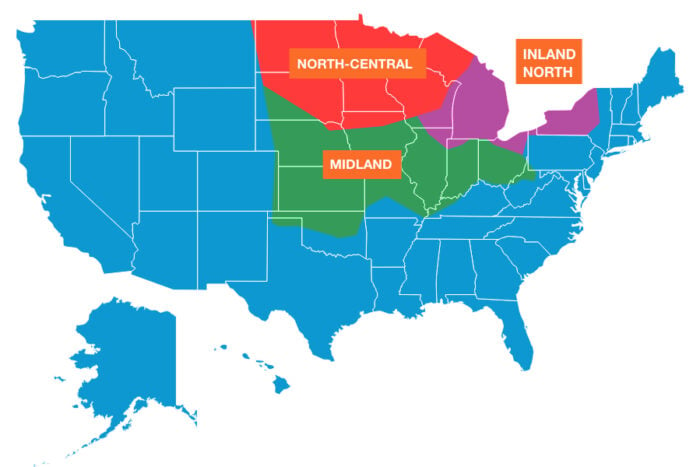 US map showing the distribution of American accents